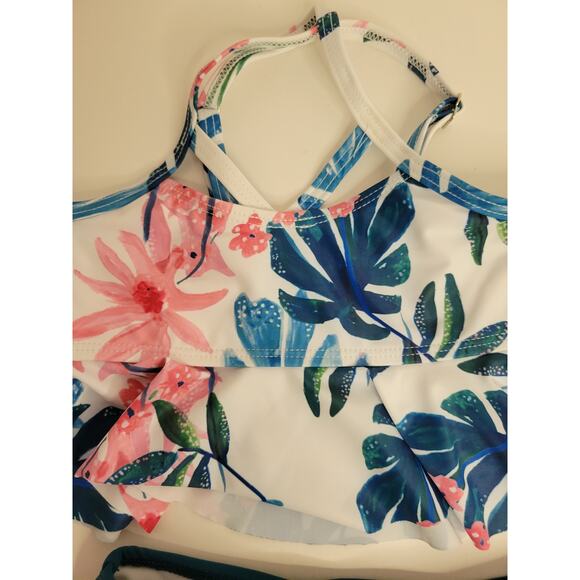 Toddler Girls Swimsuit Floral High Waist Bathing Suit Falbala Bikini Swimwear 2T - Picture 7 of 12